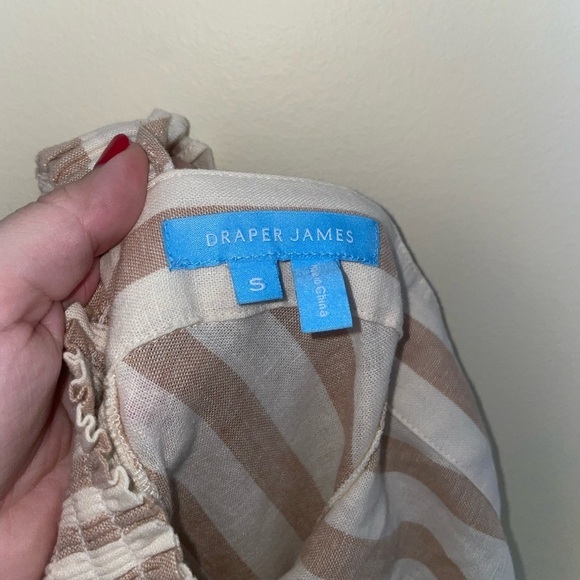 Draper James Tie Waist Jumpsuit in Cabana Stripe Tan Camel and White Size Small - Picture 12 of 13